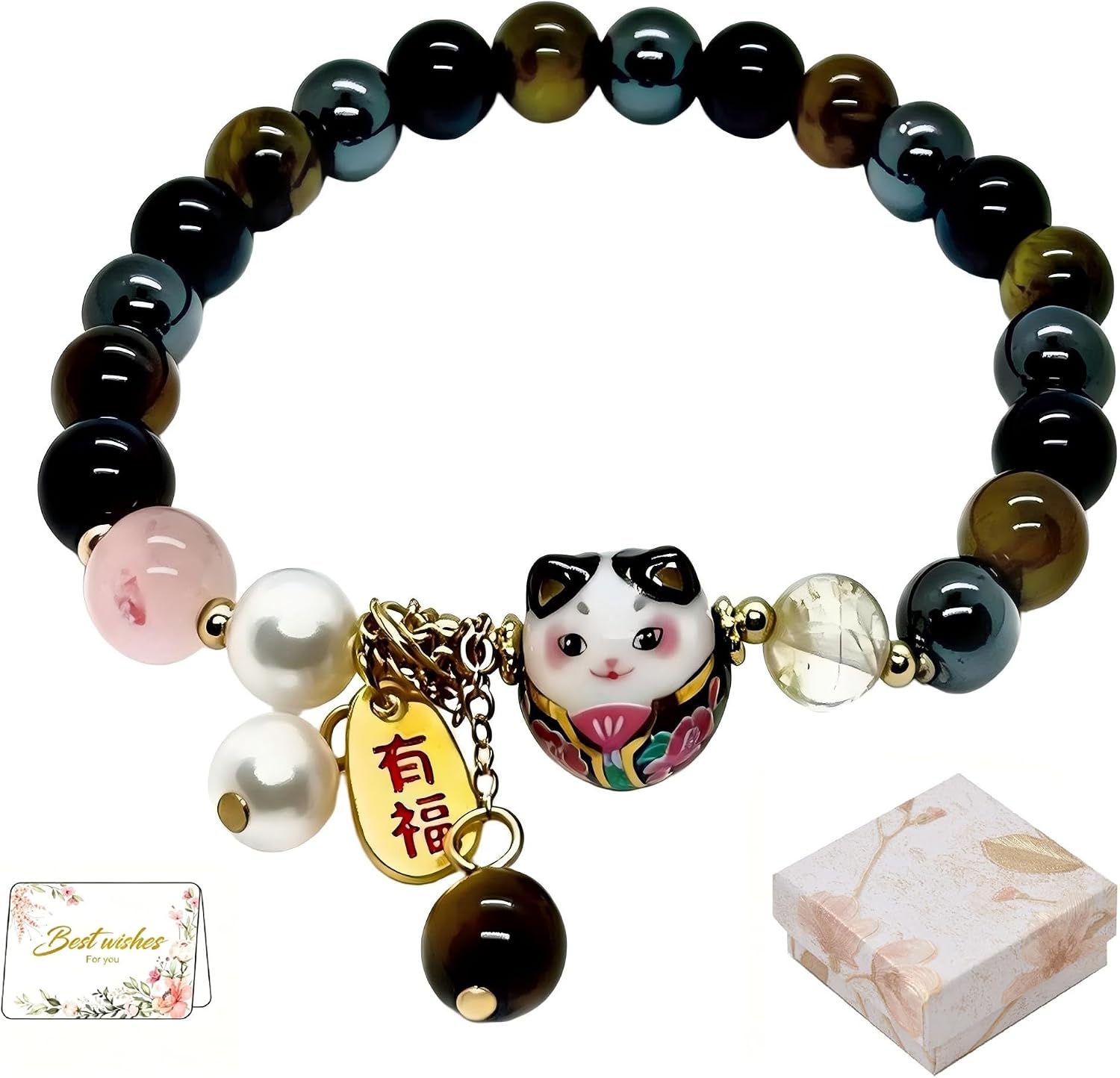 Lucky Cat Bracelet, Good Luck Charm Bracelet for Women, Elegant Wrist Jewelry with Lucky Cat Pendant