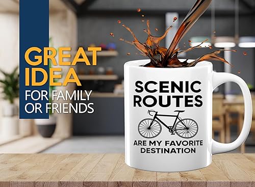 Miniatura 2 de Taza de café de ciclismo de 11 onzas, color blanco, las rutas escénicas son mis favoritas, divertida bicicleta amantes de los amantes de la cadena