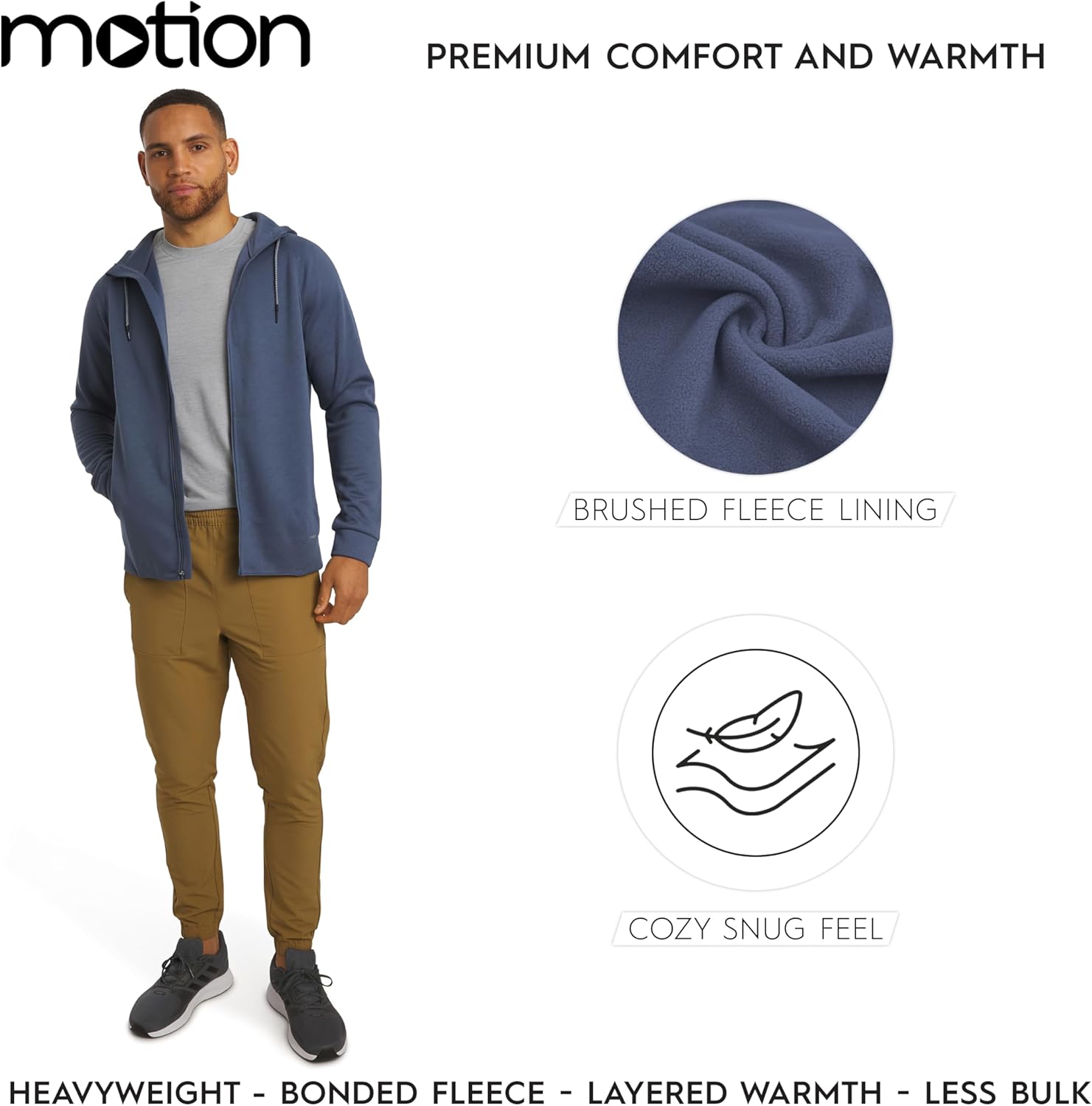 Motion Men's Regular Fit Active High Performance Heavyweight Jacquard Mesh Full Zip Hoodie (S-2XL) - Image 3