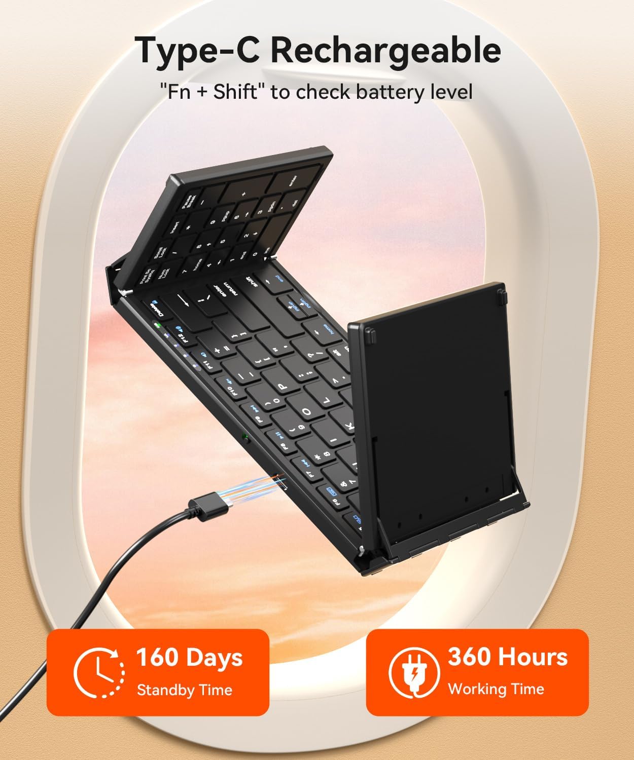 Foldable Bluetooth Keyboard with Touchpad & Number Pad, 3 Devices (2.4G+BTx2) Fold Portable Keyboard, Full Size Key Large Trackpad Wireless Travel Rechargeable Keyboards for Android Windows iOS Tablet