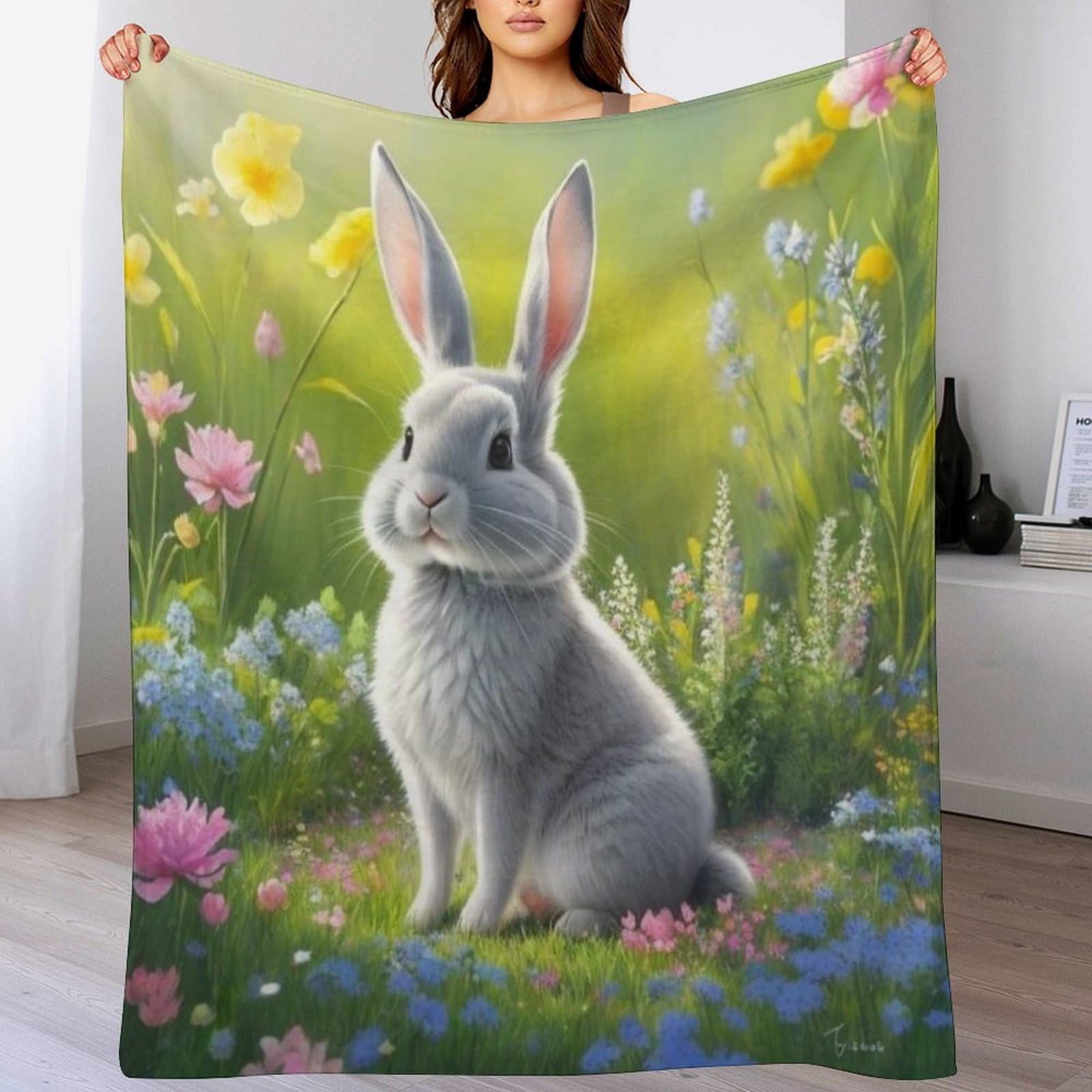 Couverture en flanelle chaude Lapin Mignon pour lit et voyage tout confort