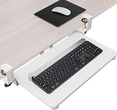 Ergonomic Mouse & Keyboard Tray Under Desk, Pull Out with Adjustable C-clamp, 20 25.9 Including Clamps x 11.8 Inch Slide Out Computer Keyboard Drawer Mouse Tray for Typing, White