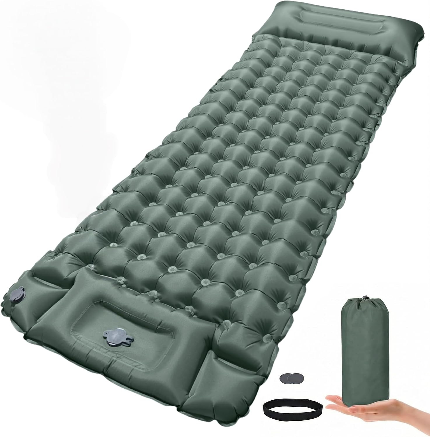 Esterilla Camping Inflable, Colchoneta Camping Autoinflable Individual con Bomba de Pie, Esterilla Hinchable con Almohada, Colchón de Aire Ultraligero y Compacto para Camp Viaje Playa
