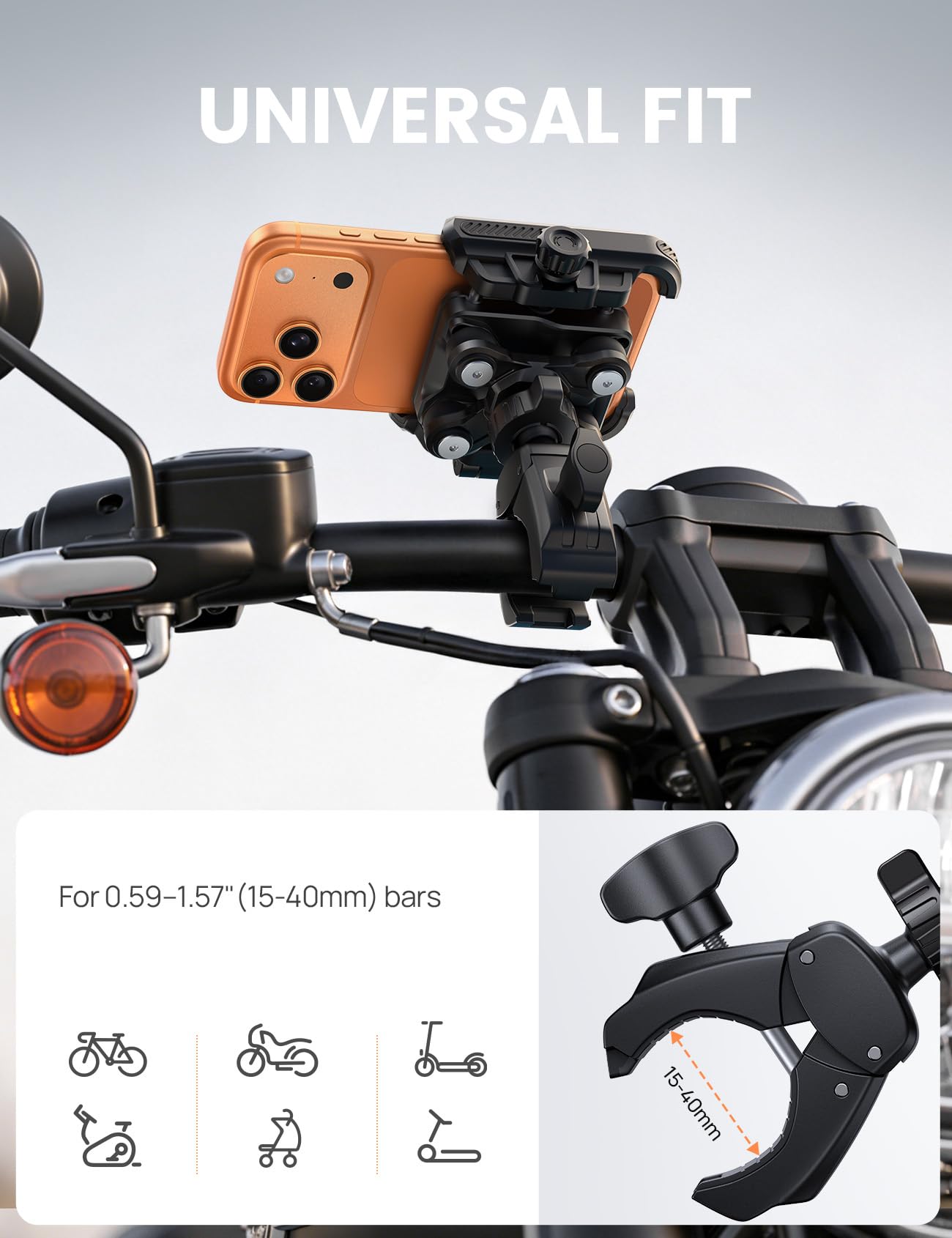 Lamicall Uchwyt na Telefon Motocyklowy – [Idealny do Nagrywania Wideo] Tłumiący Drgania Uchwyt na Telefon Motocyklowy, 360° Uchwyt na Telefon na Kierownicę Roweru dla iPhone 17, 16 i Smartfonów 7,2"