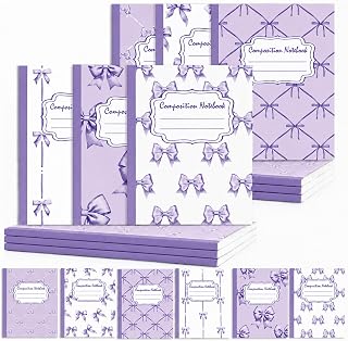 6 Packs 112 Pages Composition Notebook for Back to School 7-1/2" x 9-3/4" | Cute Purple Bow Composition Notebook College Ruled Bulk for First Day of School Office