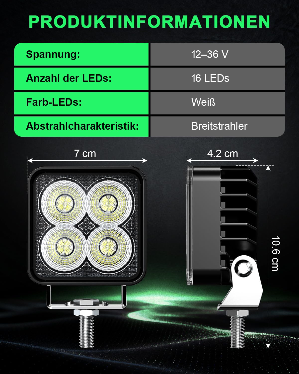 LED Arbeitsscheinwerfer 12V 24V Flutlicht, 6500K, 2er Set
