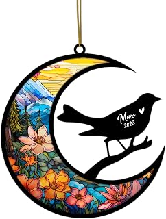 Birds Memorial, Pet Loss Bereavement Gift Personalized with Name Suncatcher Gifts for Bird Lovers Hanging Ornaments for Xmas, Car, Window Decoration