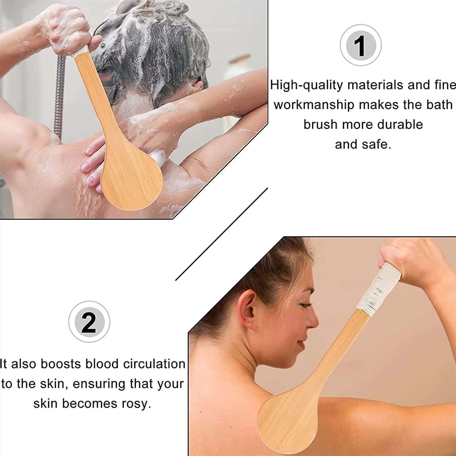 Duschbürste, Lange Griff Dusche Back Pinsel mit weichen und steifen Borsten Männer & Frauen rutschfeste Badekörper Peeling Wäscherbürste for nasses oder trockenes Bürsten