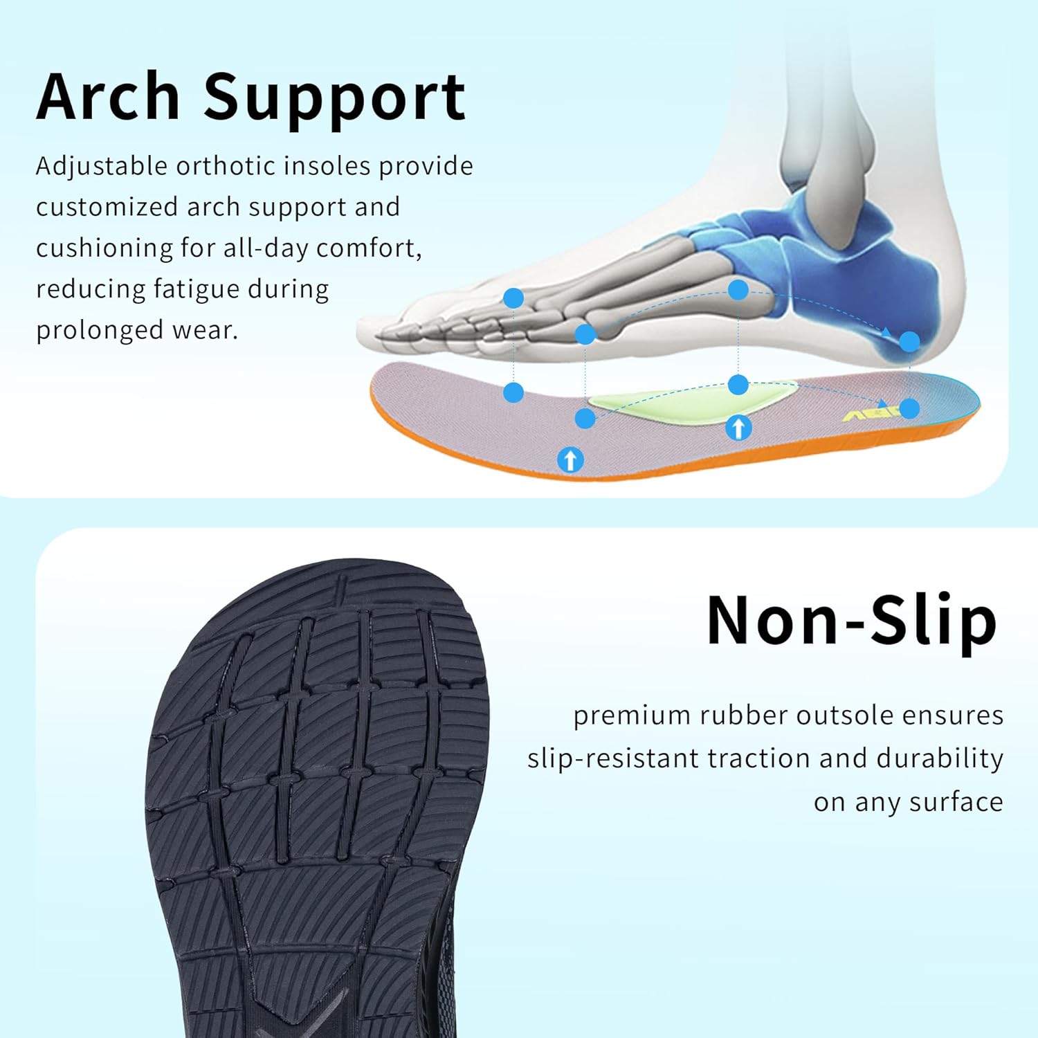 Women's Extra Wide Walking Shoes with Arch Support Wide Width Air Sneakers for Flat Foot Plantar Fasciitis Heel Pain Relief AllBlack US 9 - Image 3