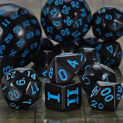 Miniatura 5 de CiaraQ DND Juego de dados poliédricos (15 piezas) D3-D100 dados de juego con bolsa de dados para juegos de mesa de Calabozos y Dragones (negro y