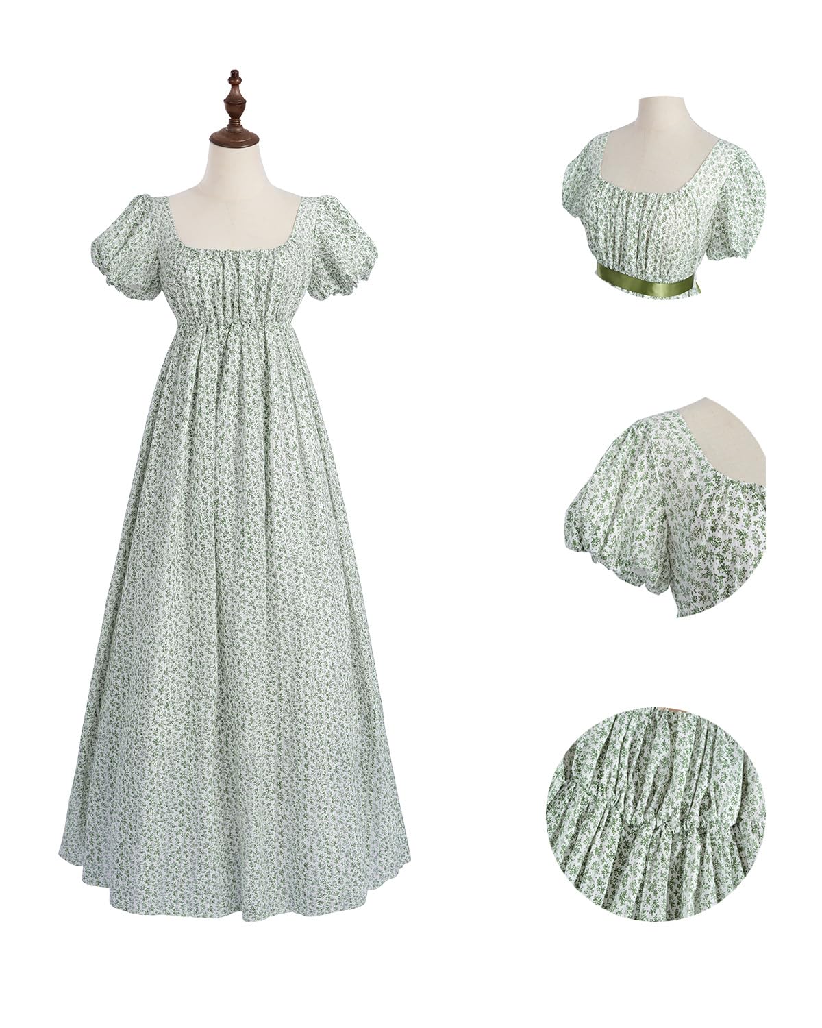 Fiamll Regency - Vestito da donna per donna in vita impero, motivo floreale, impermeabile, abito lungo per feste