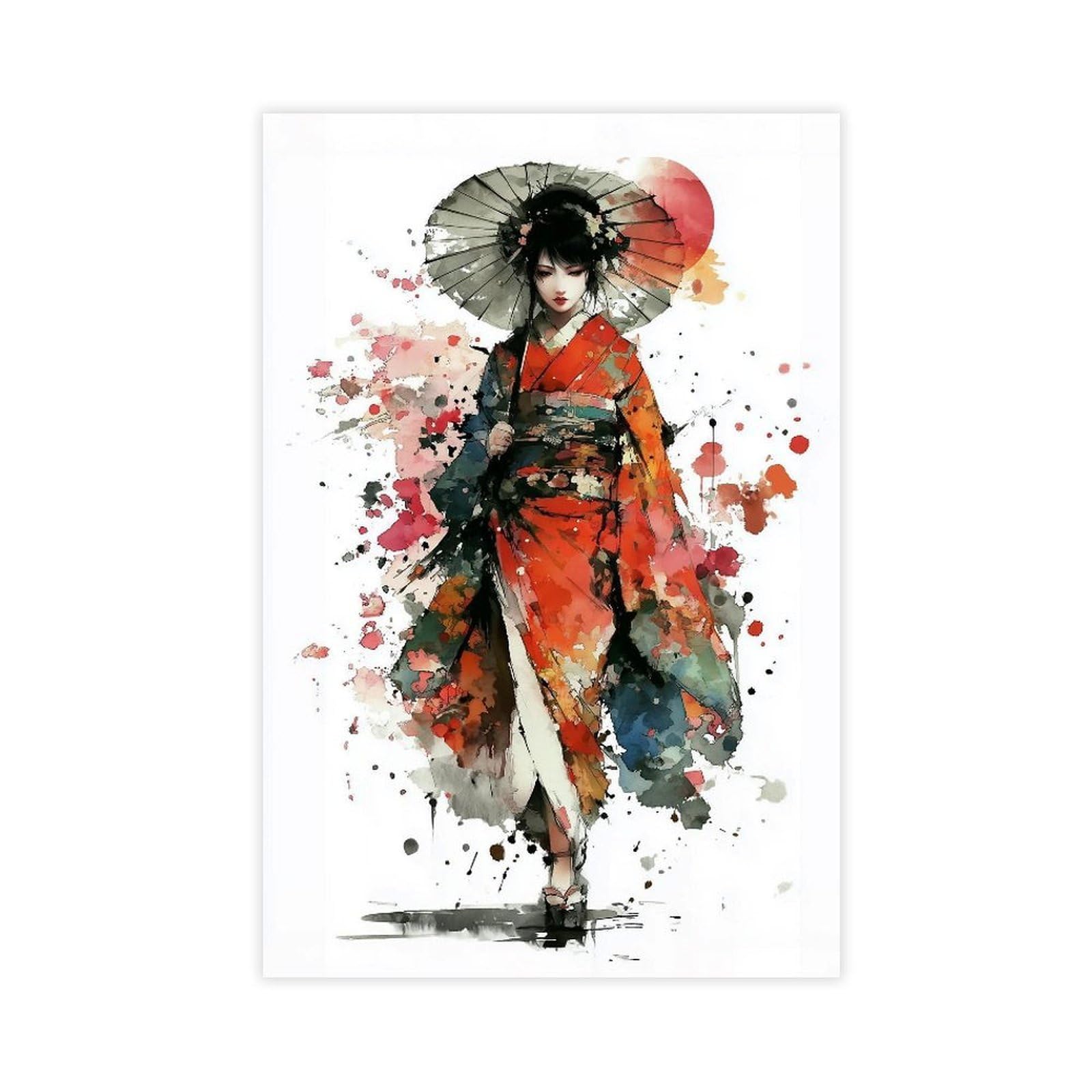 Qnvjqkdsi Unframe Japanese Watercolor Geisha Art Canvas Poster Bedroom Decor Landscape Office Room Decor Gift 24" L X 36" W