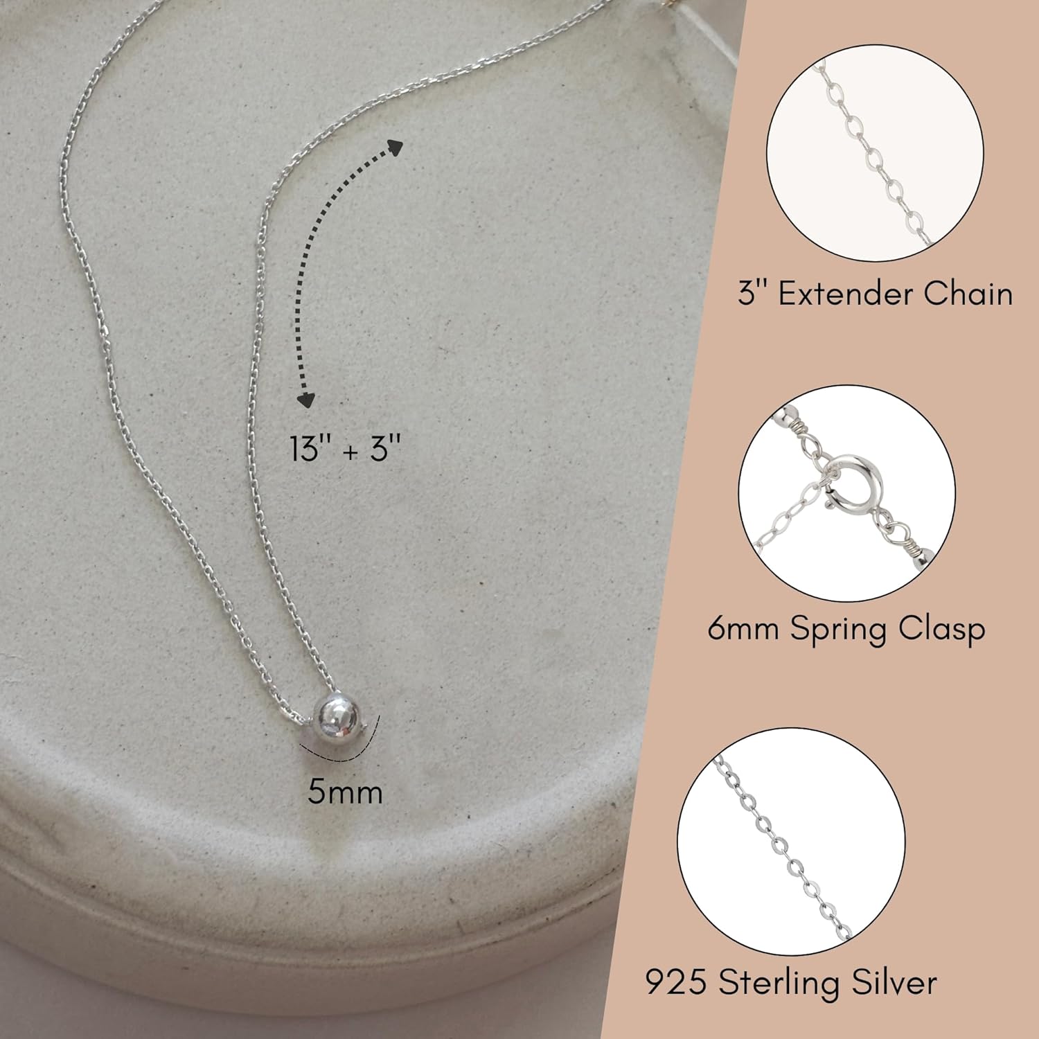 Annika Bella Choker Necklace for Women, Length 13-16 Inches, Sterling Silver/Gold Everyday Necklaces, Ball Bead Charm Chokers - Image 3