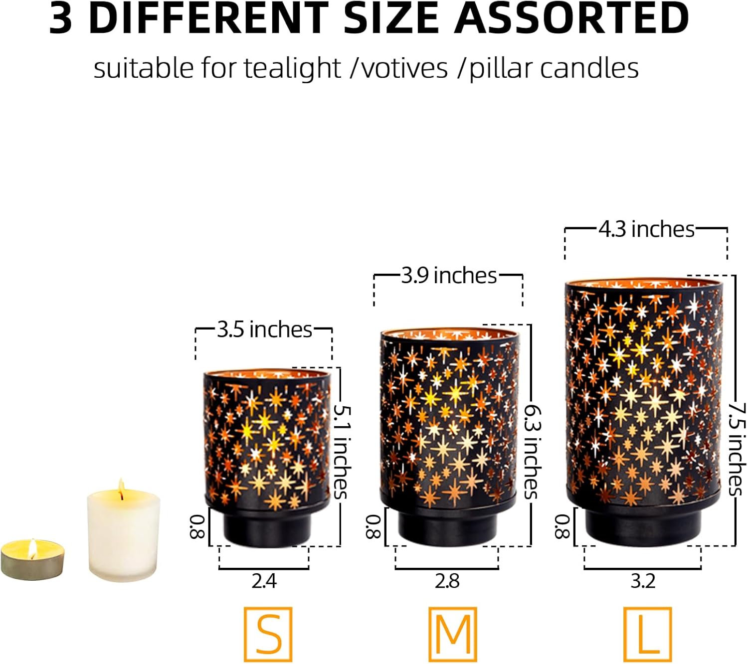 Metal Candle Holders for Jar Candles Set of 3,Hurricane Candle Holder for Pillar Candles Votives,Black and Gold Vintage Candlesticks for Table Centerpiece Home Decor : Home & Kitchen