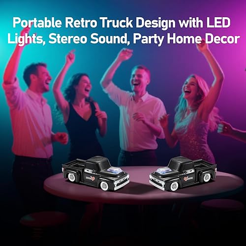 Miniatura 4 de Altavoz Bluetooth retro para camión, diseño de automóvil vintage, sonido estéreo inalámbrico portátil, emparejamiento TWS, luces LED de fiesta,