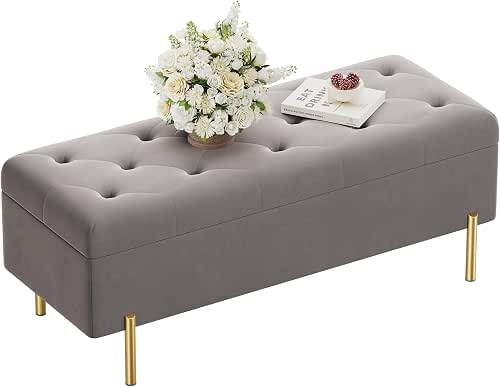 Ottoman Bench with Storage, Upholstered Tufted Velvet Storage Bench for