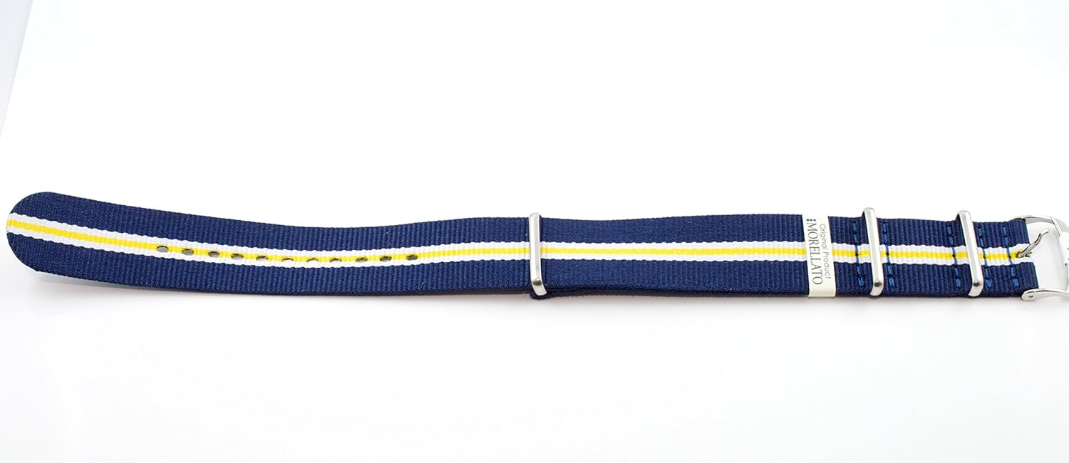 Morellato Nato Woven Band Grosgrain Ribbon Yellow Blue White Lug 18mm for Omega Tag Heuer Rolex Tudor Watch, multi-coloured, Medium, Born, multi-coloured, ys/m, Born