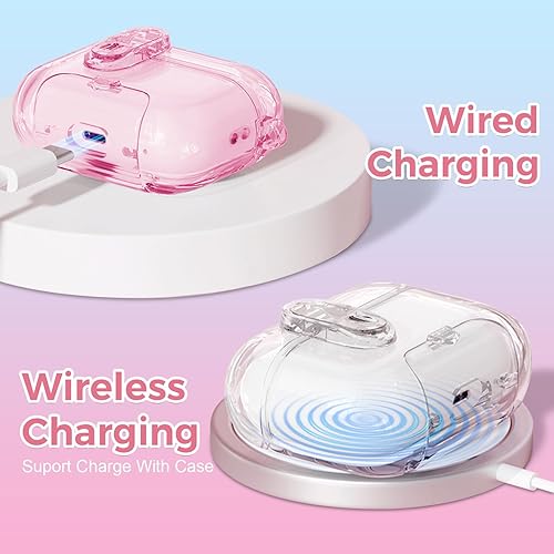 Miniatura 3 de for AirPods 4 Case 2024 with Secure Lock, Phone Stand & Bling Keychain | Pink TPU Protective Cover with Cleaning Kit, for Women Girls Rosa (Glitter