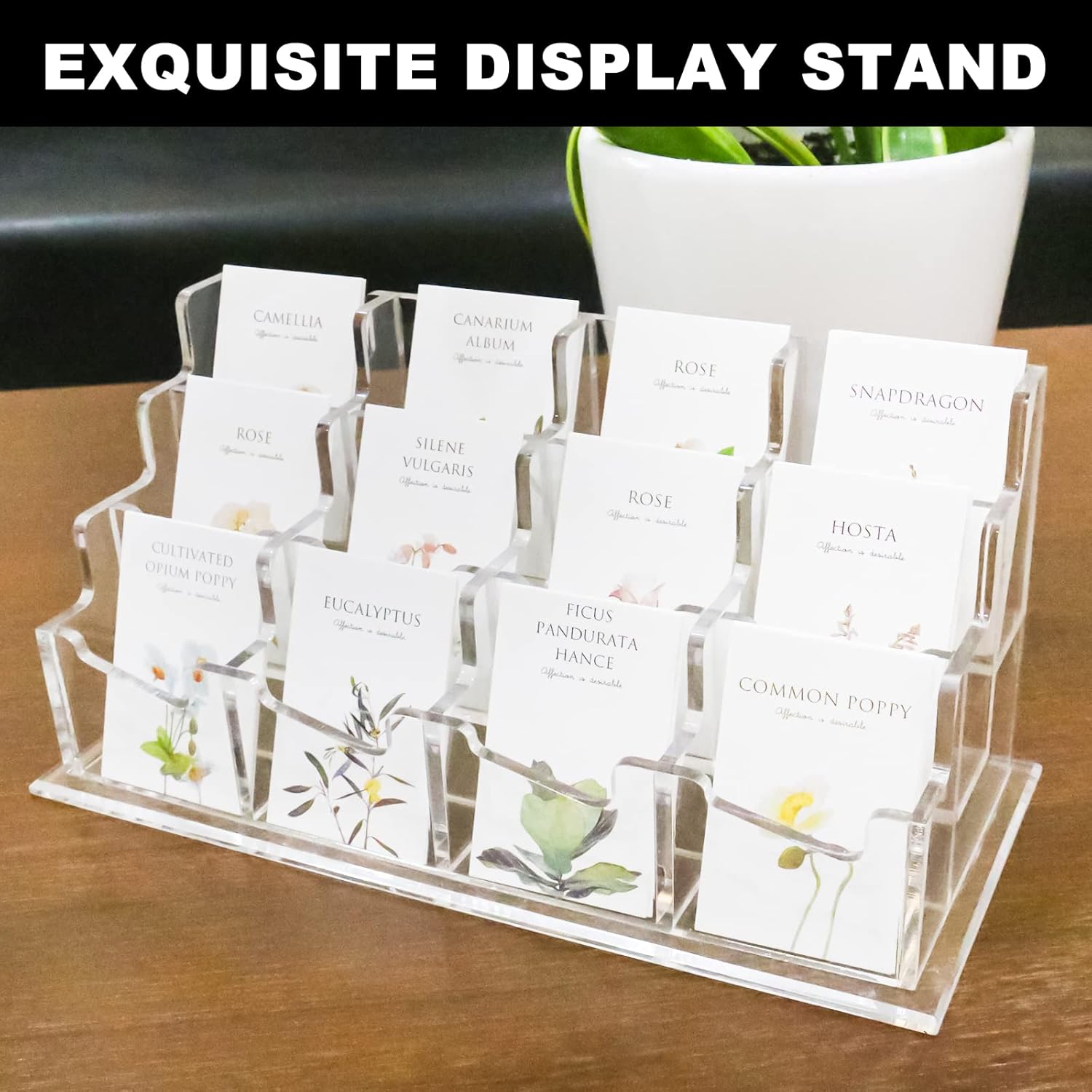 Clear Acrylic Business Card Holder for Desk 11 x 4.9 x 5.1 inches, 3 Tier 12 Pockets Multiple Card Stand Business Card Holder Display Office