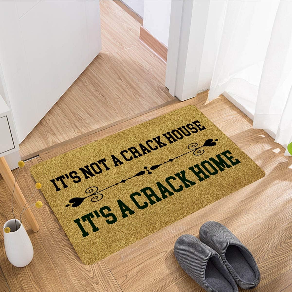 FunXiLin Welcome Door Mats for Home Decor (23.6 x 15.7 inch) Funny Mats with Anti-Slip Rubber Back Kitchen Rugs Personalized Doormat for Entrance Way (It's Not A Crack House It's A Crack Home)