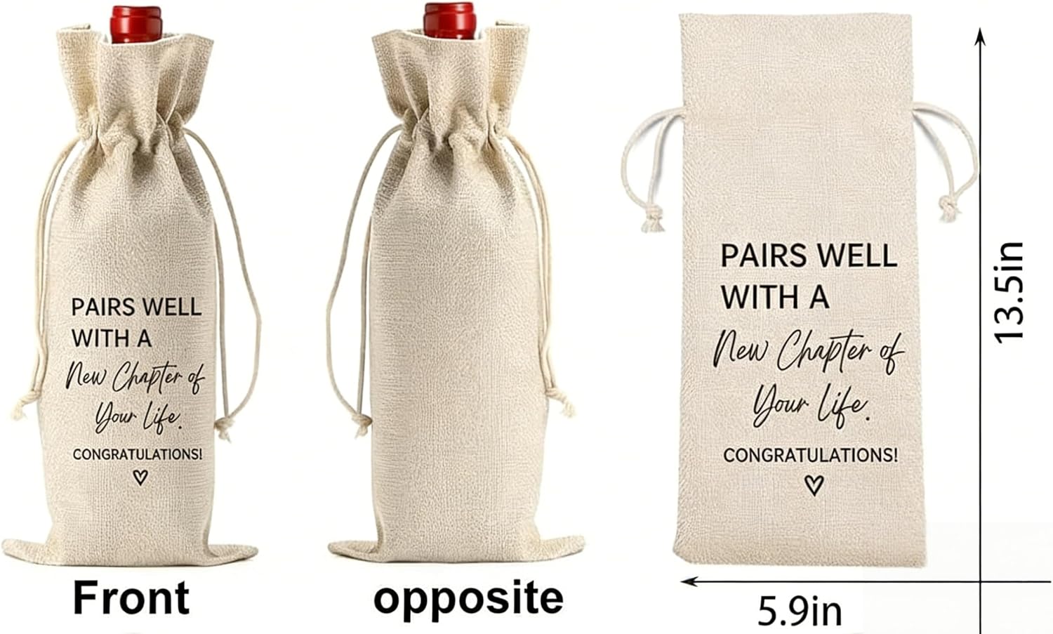 AUGsea Going Away Gifts for Coworkers Women Odorless Jute Burlap Wine Bag New Beginnings and Farewell Gift for Friends Boss 13.5 x 5.9 Inch Reusable Drawstring Bag for Moving Away Retirement image 2