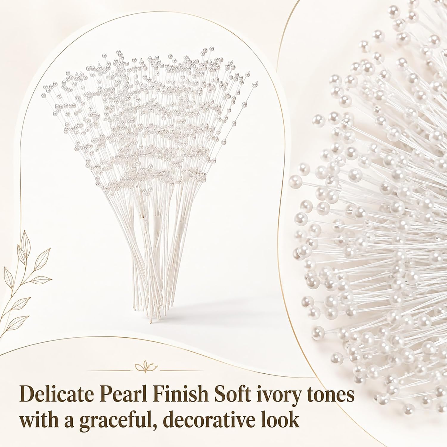 50 PCS Pearls for Crafts, Floral Picks Ivory Pearl Sticks Stems