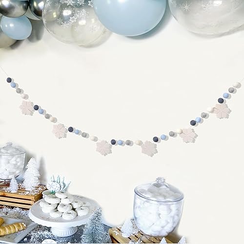 Miniatura 2 de Guirnalda de copos de nieve de fieltro, guirnalda de bolas de fieltro de copo de nieve, decoración de pared de invierno, guirnalda de Navidad,