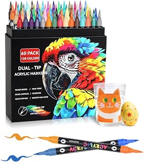 アクリルマーカー ペン セット 120色60本 カラーペン 水性ペン プラ板/ガラス/陶器/木材/布/石に書ける イラストマーカー ペイントマーカー
