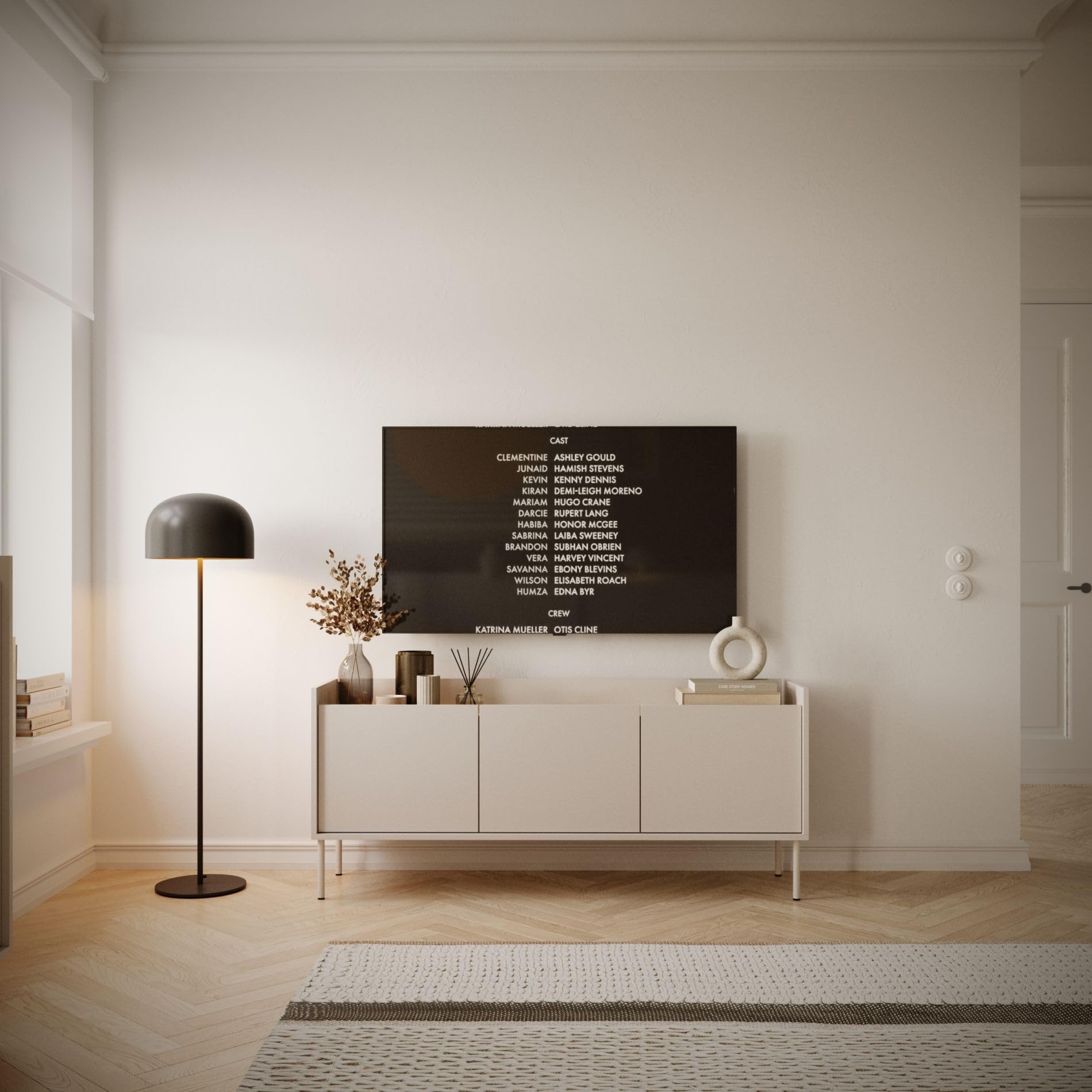 Selsey Meuble TV 140 cm Design Moderne Chic en Taupe Finitions Mat Panneau de Particules Laminé Robuste Pieds Métalliques Espace de Rangement Conçu en Pologne