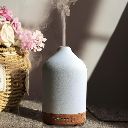 Difusor de aceite esencial de cerámica con piedra de aromaterapia humidificador ultrasónico con luz colorida para oficina, oficina, regalo de yoga