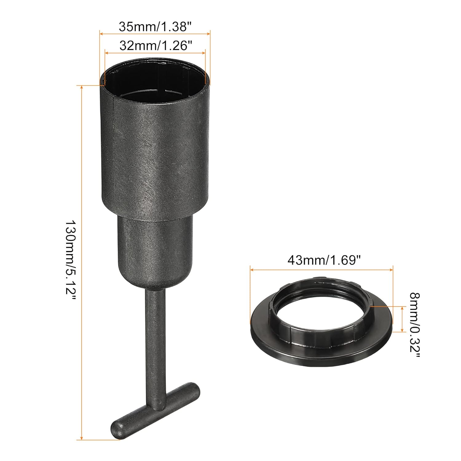 MECCANIXITY E14 Socket Ring Removal Tool T Type with Lamp Shade Socket Rings for Medium Base, Light Replacing Accessories, Black Pack of 8