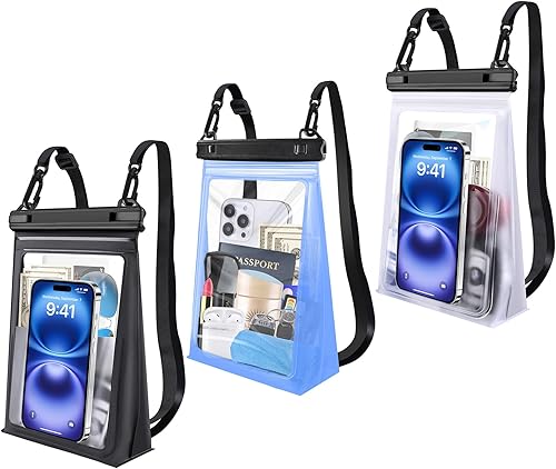 Paquete de 3 bolsas flotantes grandes impermeables para teléfono [sellos dobles], funda seca para teléfono celular para iPhone Galaxy Google -