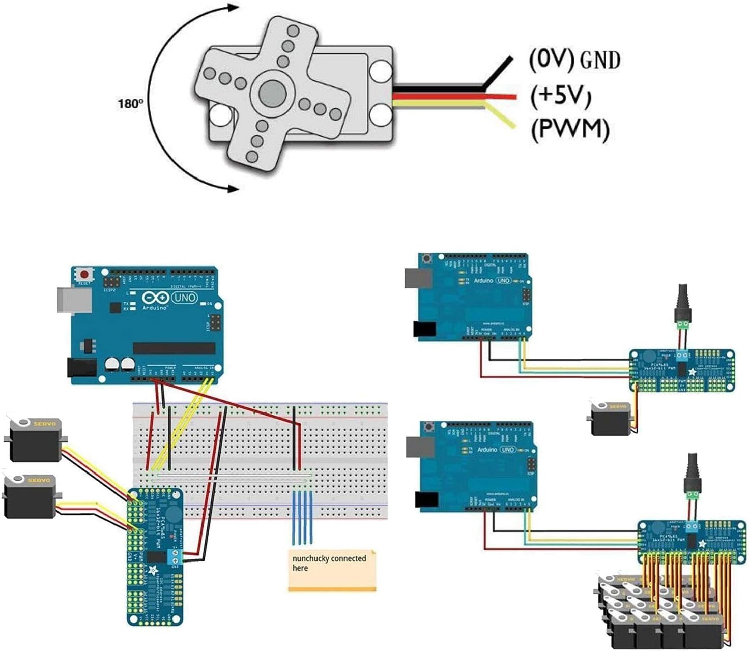 5PCS SG90 9g Servo Motor + 16 Channel PWM Servo Motor Driver PCA9685 IIC Module 12-Bit DIY Kit for RC Robot Arm Helicopter Airplane Car Boat Remote Control for Arduino for Raspberry pi