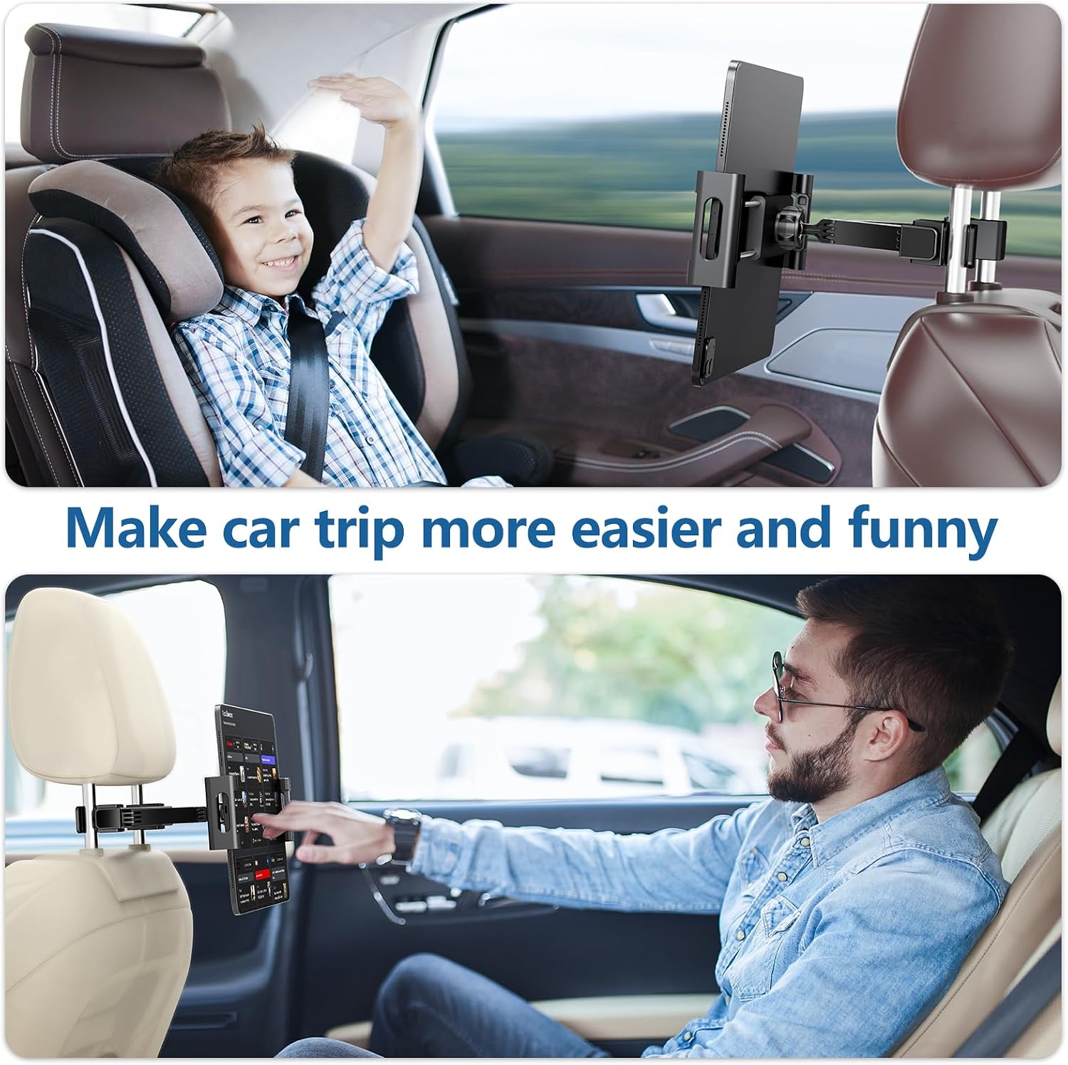 Car Backseat Headrest Mount/Holder-Car Trip Essentials for Kids,360°Rotation,Compatible for Tablet/iPad,Samsung Tab,Cellphones and Other 4.7"-12.9" Devices.