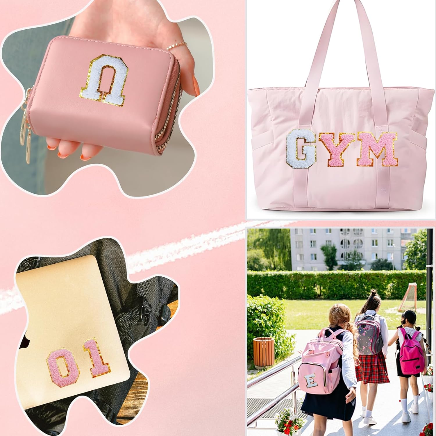 62個 自己粘着シェニール文字パッチと数字ステッカー、A-Z スティックオン刺繍レターパッチ 番号パッチ 衣類、バックパック、バッグ