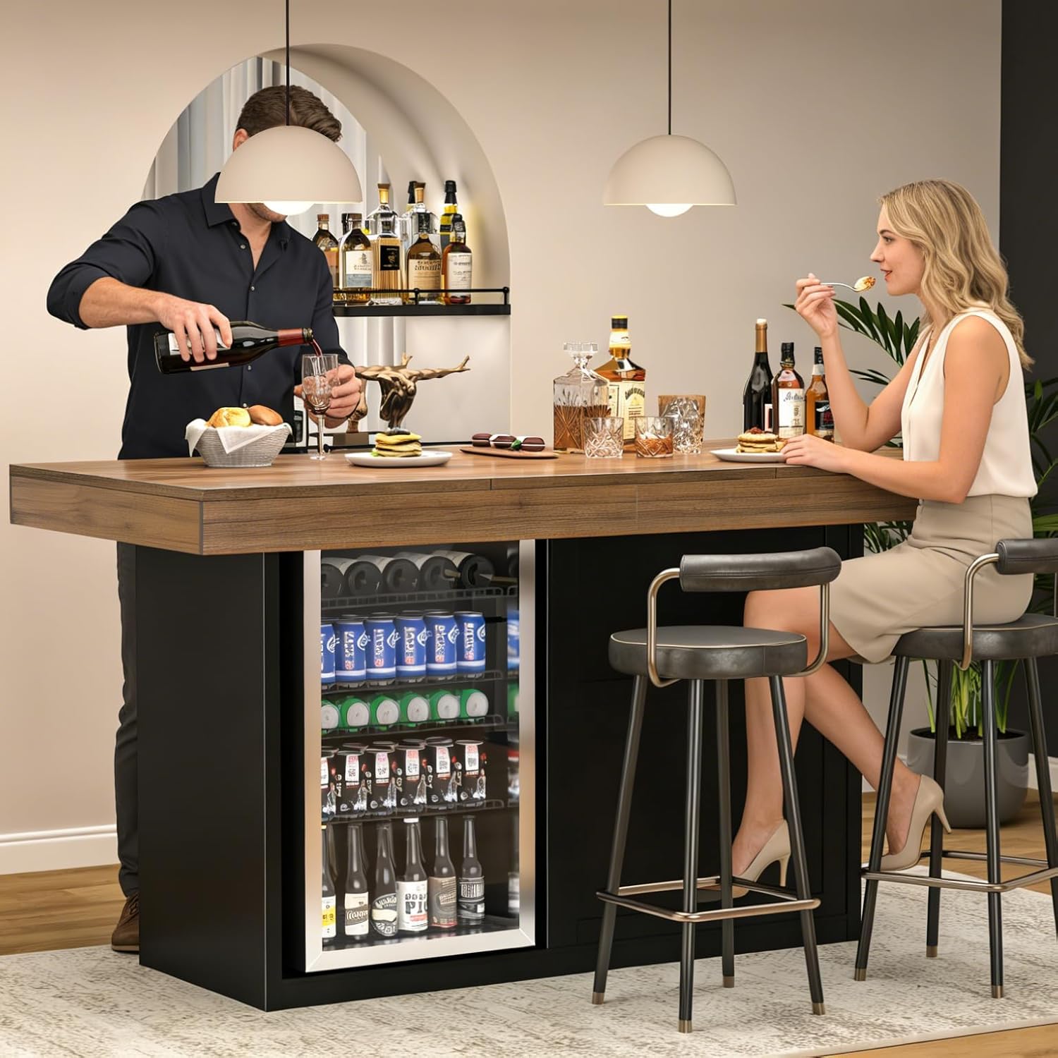 GDLF Bar Height Table with Fridge Space, 41.1" H Counter Height Pub Tall Dining Table, Kitchen Bar with Storage for Dining Room or Basement