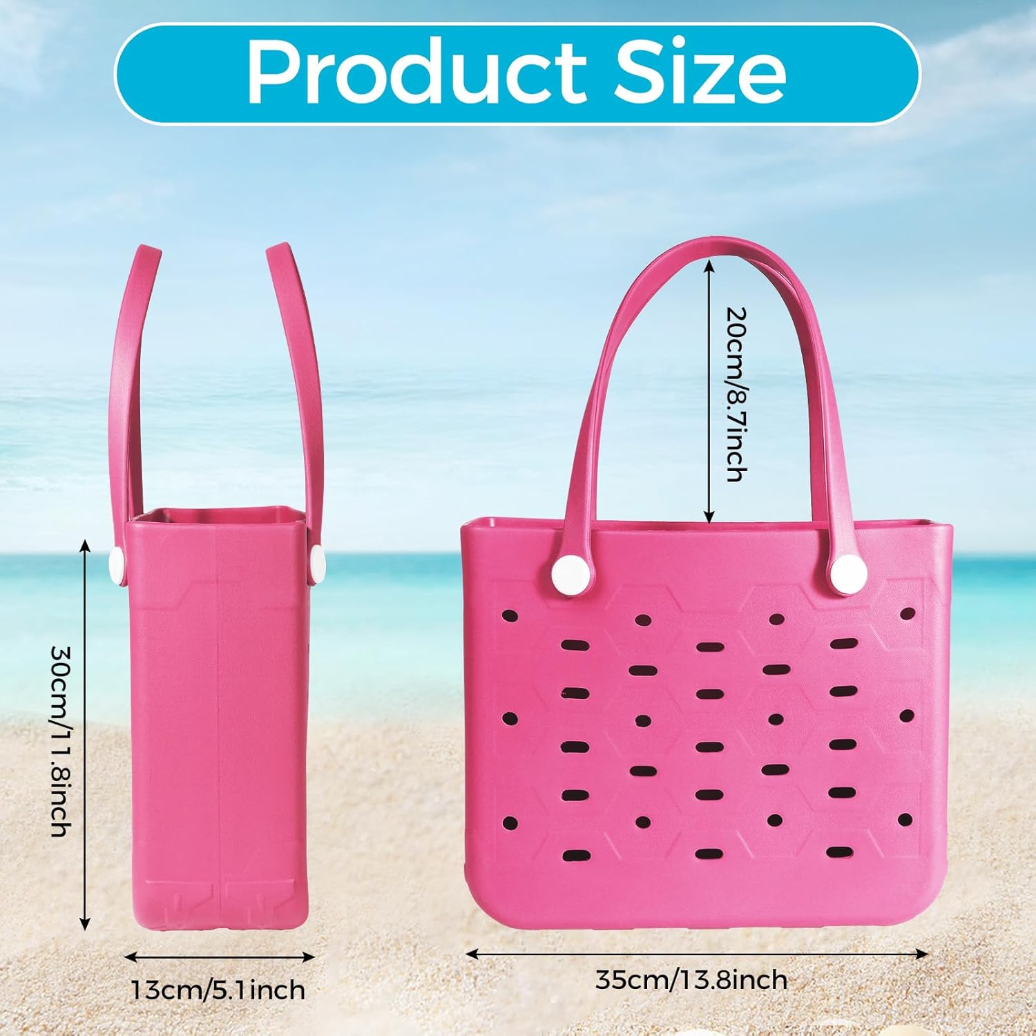 Medium Rubber Beach Bag for Men & Women, Travel Tote Bag for the Beach Boat Pool (Rose Pink) - Image 3