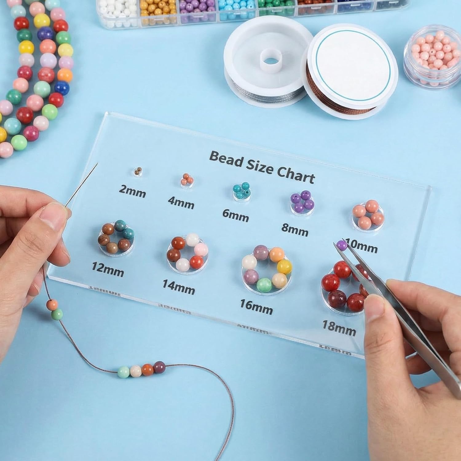 cobee 2 Pcs Bead Measuring Ruler, Bead Size Chart Acrylic Measuring Tool, Clear Circle Template 2/4/6/8/10/12/14/16/18mm Board for Beads Stones Gem Diamond