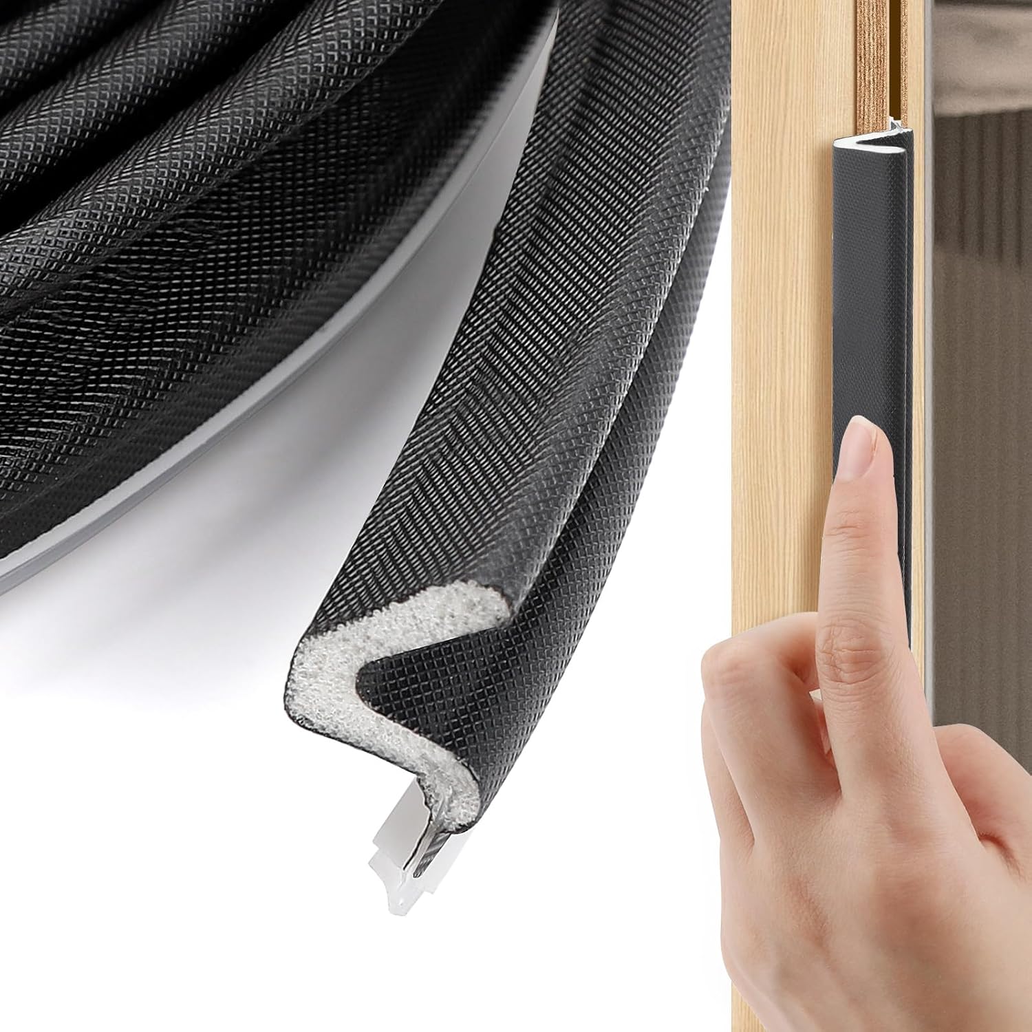 2 Pack 20 Feet Extra Thick Door Weather Stripping, Flycoco Black Replacement Weather Stripping Door Seal, Soundproof Door Seals for Exterior Doors Easy Install Frame V Shaped Block Cold Air Light