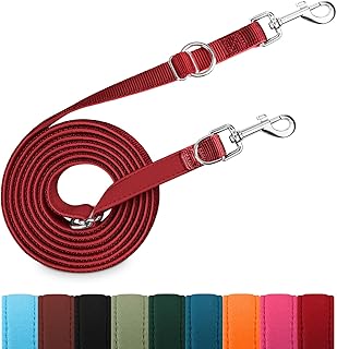 Hundeleine für Kleine & Mittelgroße Hunde bis 30 kg, 3 m Verstellbare Schleppleine Doppelleine, Verdickte Freihandleine Übungsleine Führleine aus Nylon mit 2 Karabiner, Weinrot