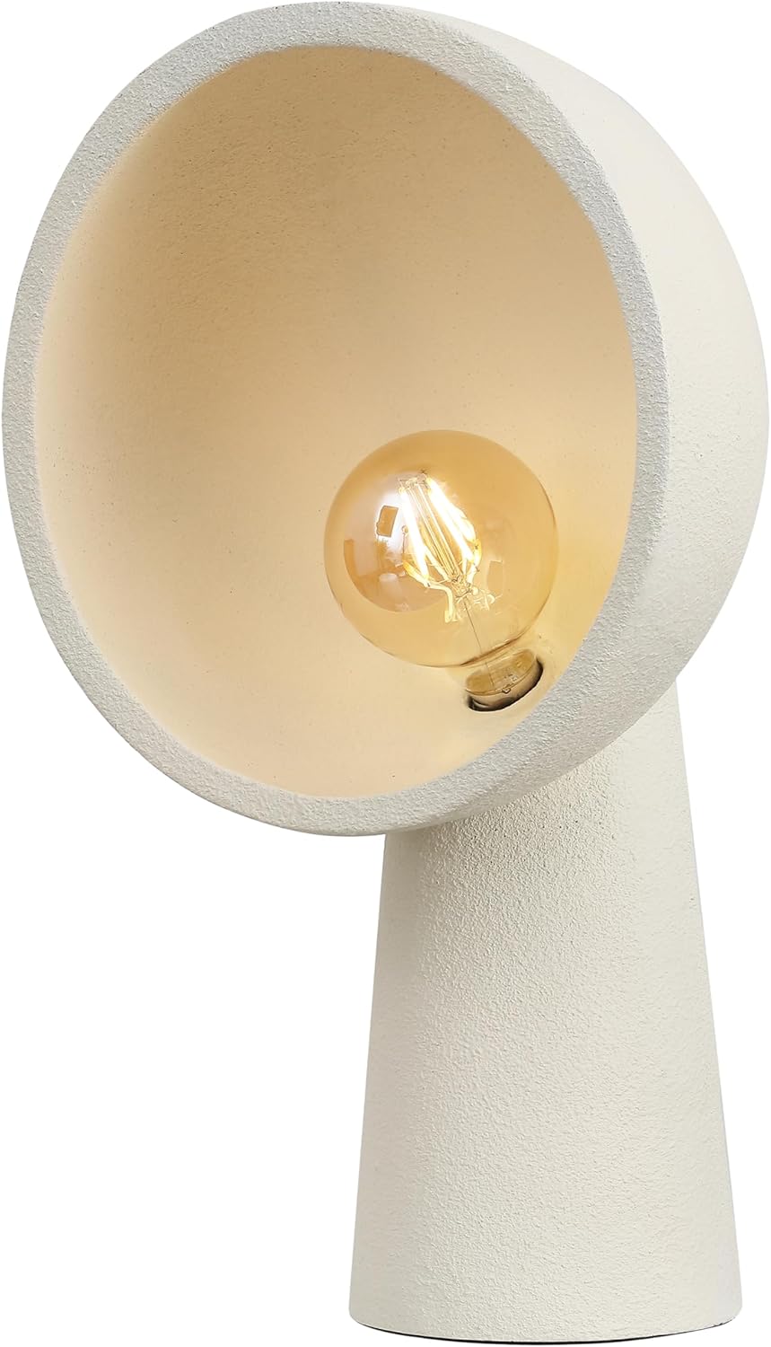 JONATHAN Y 17.5" Cream Resin Contemporary Minimalist Half-Globe Column LED Table Lamp, Modern Industrial Tapered Bedside Lamp for Living Room, LED Bulb Included JYL6314A