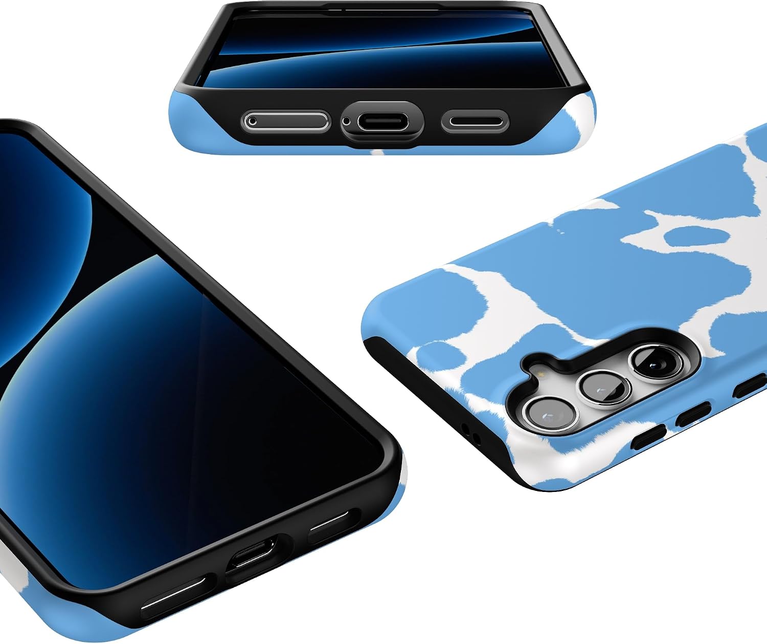 Casely Galaxy S24 Case | Current Mood | Light Blue Cow Print | Essential Slim Dual-Layer Protective Design
