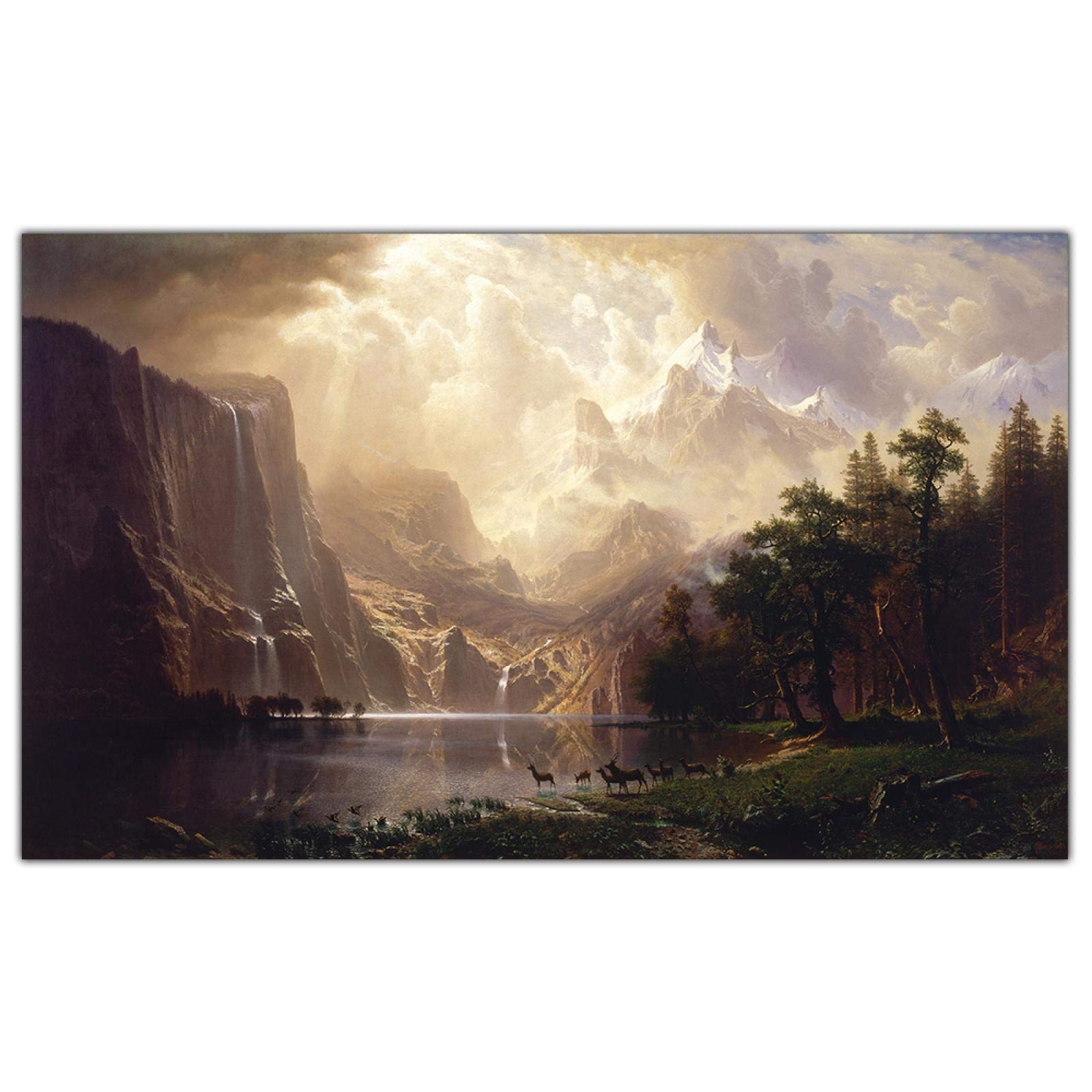 LINKGIN Home Albert Bierstadt Among the Sierra Nevada, California Canvas Oil Painting Scenery Aesthetics Picture for Office Decor 30x51cm frameless