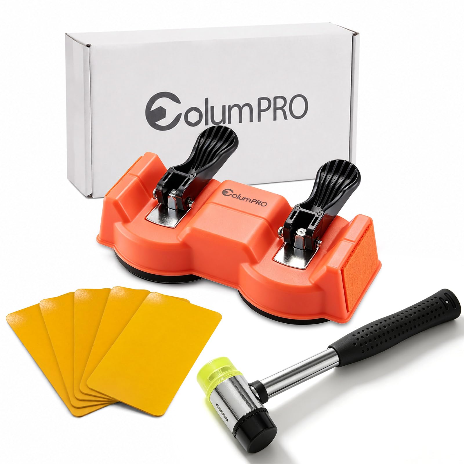 Bodenlückenschließer Reparatur Set Profi mit Doppel-Saugheber | Bodenlücken-Reparatur-Set inkl. Gummihammer & 5 Klebepads | Werkzeug für Laminat, Vinyl & Parkett
