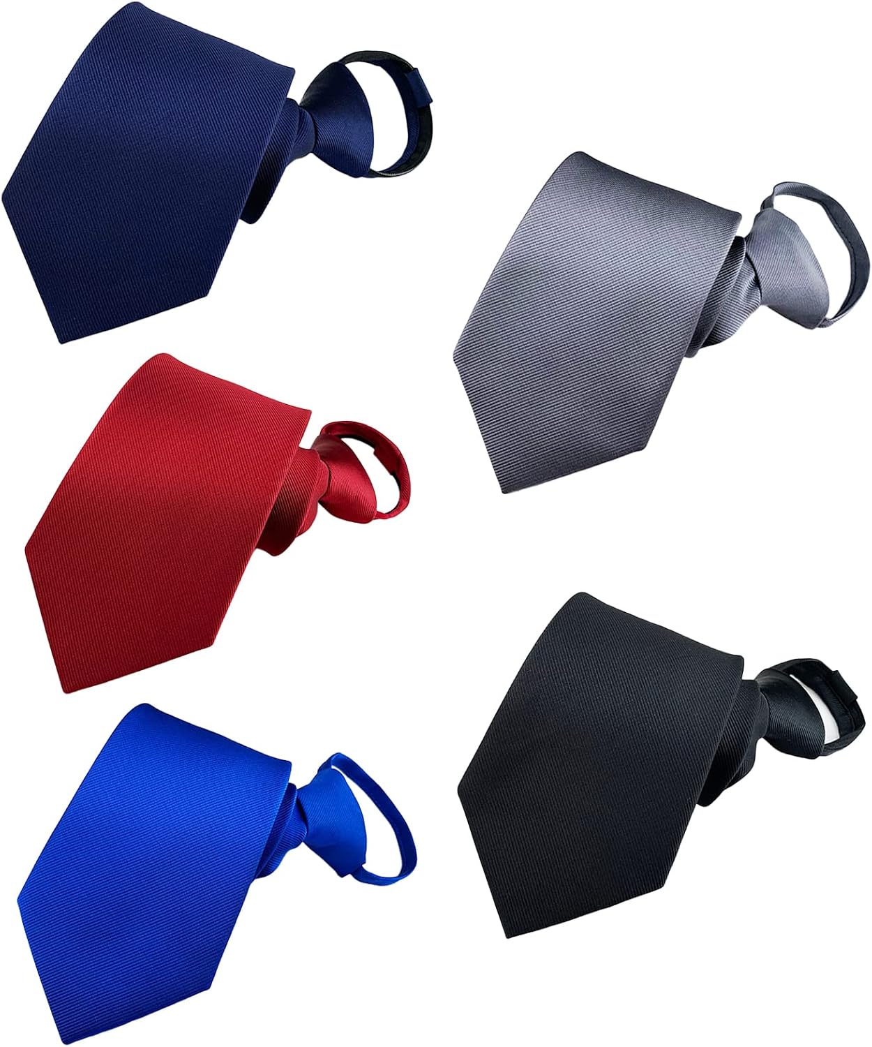 Men's Lot 6 PCS Classic Zipper Ties Pretied Solid Color Necktie Set