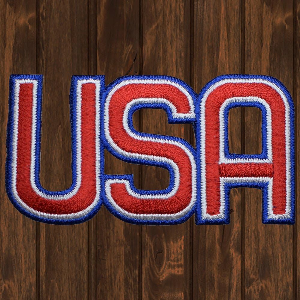 USA Letters Olympics Iron On Patch 3.5" x 1.75" - Embroidered Patches - Embroidery Badges - Applique Badge for Ironing onto Jackets, Backpacks, Hats, Caps, & Jeans