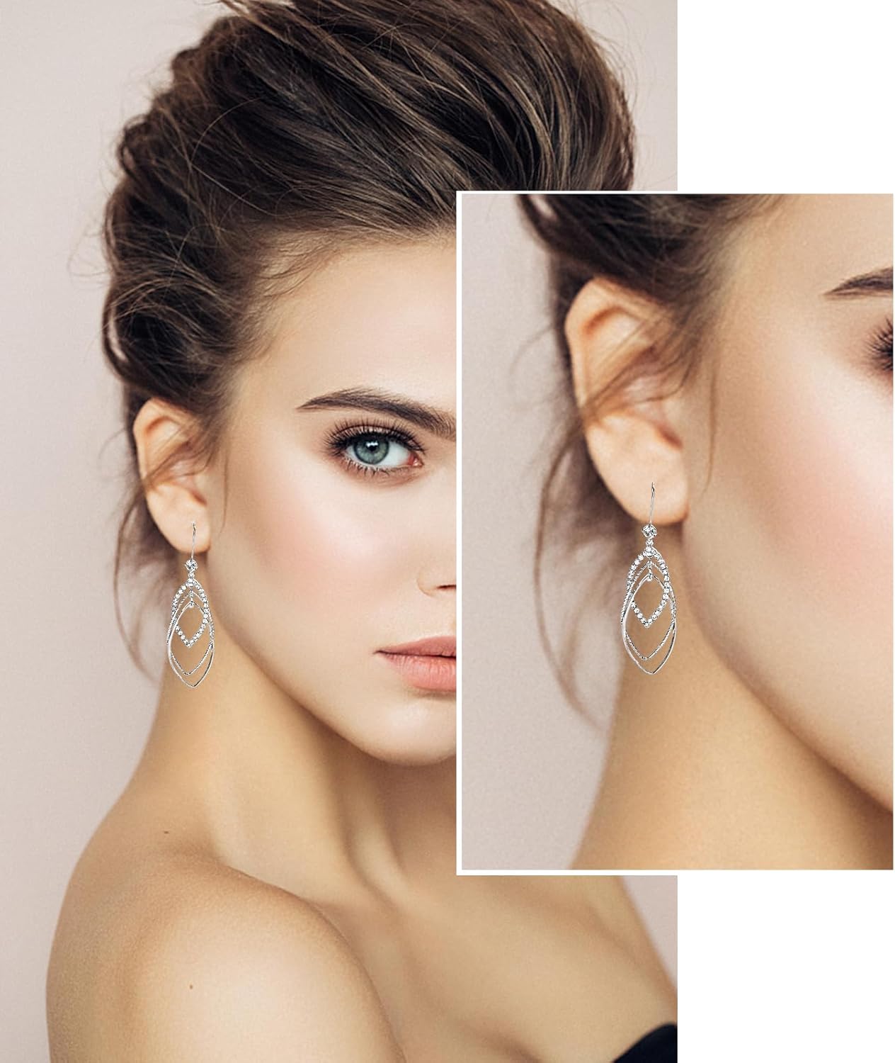 Sterling Silver Teardrop Dangle Earrings for Women,14k Gold Plated Double Linear Drop Hoop Diamonds Earrings - Image 4