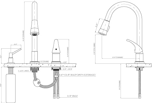 Miniatura 7 de Llave de cocina residencial desplegable con arco alto monocomando Pacific Bay con despachador de detergente. Hermosa reforma para cualquier hogar -