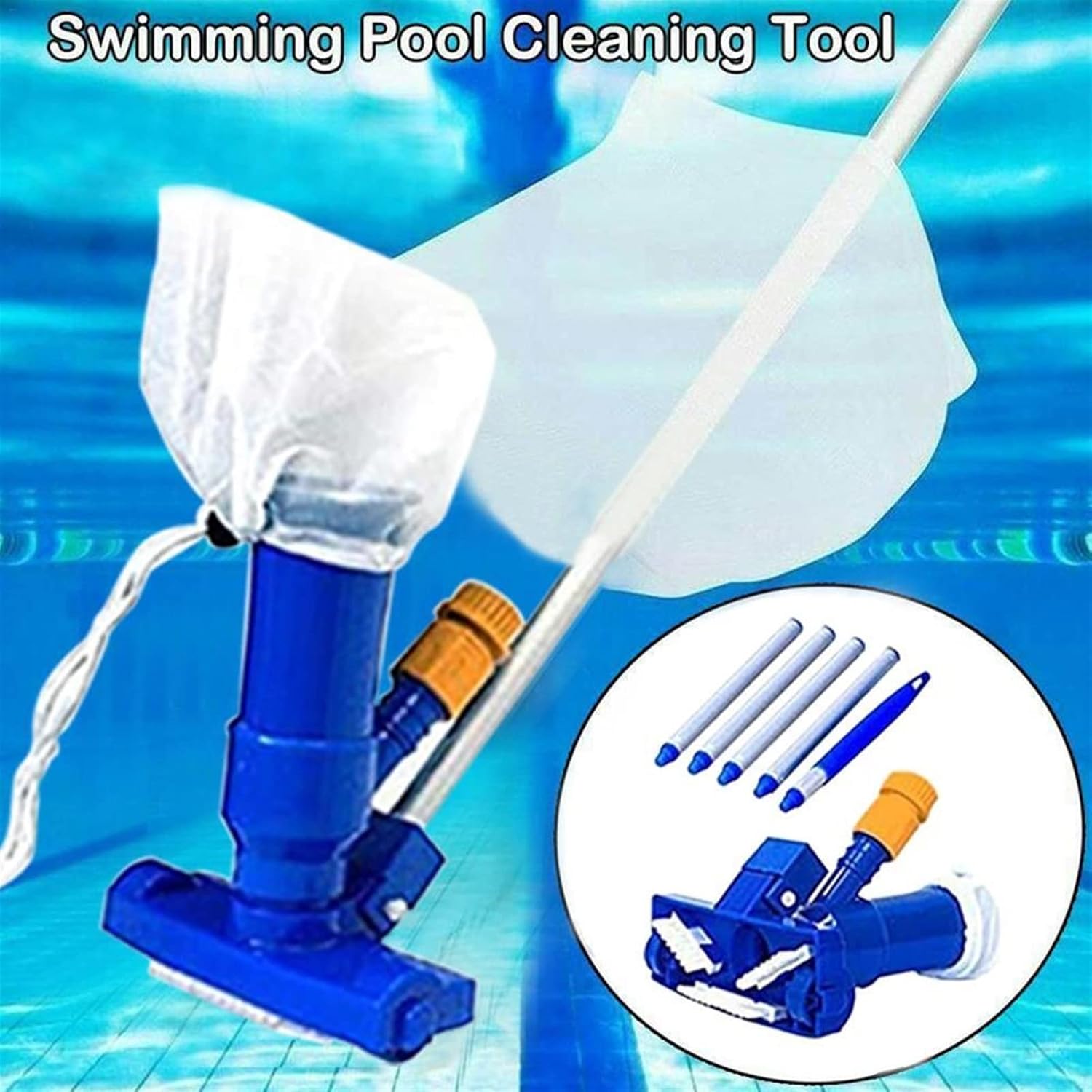 Pool Brushes Jet Swimming Pool Vacuum Cleaner Floating Objects Cleaning Set with Brush Bag Vac Suction Head Fountain Cleane