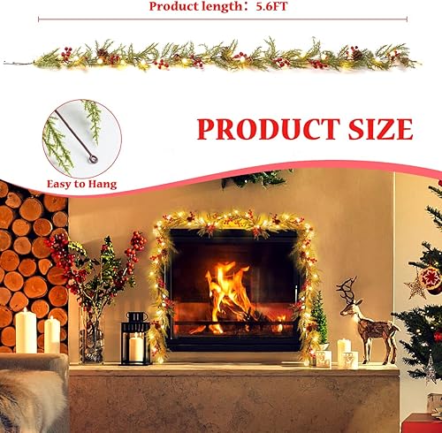 Miniatura 7 de Quntis Guirnalda de Navidad con 20 luces de globo, paquete de 2 guirnaldas artificiales de bayas rojas de 5.7 pies, decoraciones de Navidad,